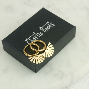 Geometric Fan Golden Hoop Earrings, 2 of 7