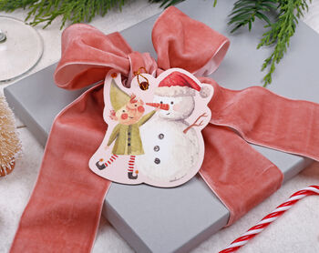 14 Christmas Gift Tags With Sant And Elf Design And Gold Twine, 4 of 4