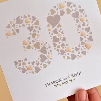 Personalised Love Hearts Pearl 30th Anniversary Card, 3 of 9
