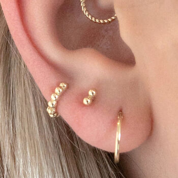 14 Carat Gold Beaded Stacked Lobe Single Earring, 2 of 5