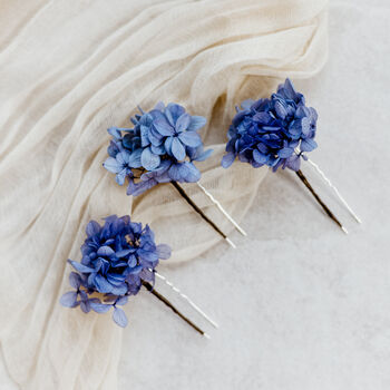 Ophelia Preserved Hydrangea Wedding Flower Hair Pins, 7 of 8
