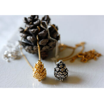 Baby Pine Cone Necklace Gold/Silver, 4 of 11