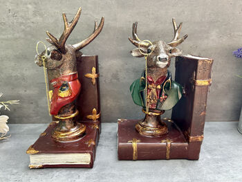 Set Of Elegant Suited Deer Bookends Novelty Décor Gift, 4 of 12