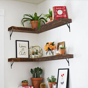 Four Pieces Dark Brown Corner Wall Mounted Shelves, 2 of 7