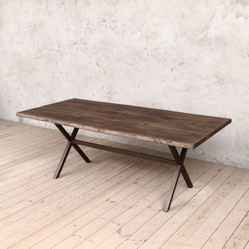 Chelsea X Shaped Live Edge Brown Oak Dining Table, 4 of 6