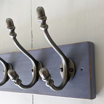 Salvaged Wooden Coat Rack Painted In Old Violet, 5 of 5