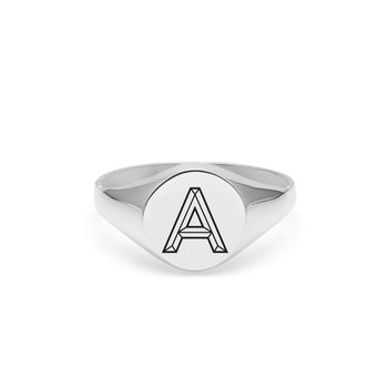 Personalised Facett Initial Silver Round Signet Ring, 3 of 7