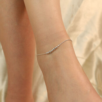 925 Silver Five Round Ball Slim Payal Anklet, 3 of 10