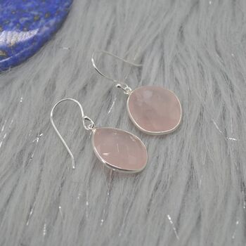 Rose Quartz Silver Square Teardrop Earrings, 2 of 8