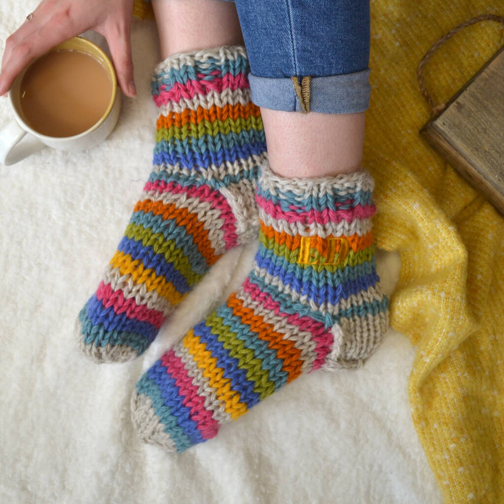 Personalised Rainbow Wool Sofa Socks, 1 of 2