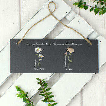 Personalised Birth Flower Month Hanging Slate Sign, 3 of 6