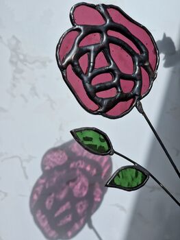 Raspberry Rose Floral Stained Glass Flowers By Post, 3 of 7