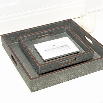 Faux Shagreen Leather Tray Set, 2 of 3