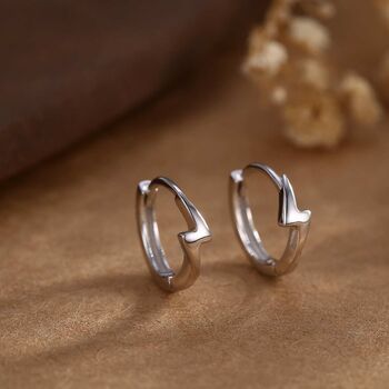 Sterling Silver Minimalist Lightning Bolt Huggie Hoop Earrings, 2 of 10