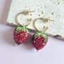 Strawberry Rhinestone Gold Plated Hoop Earrings, thumbnail 3 of 6