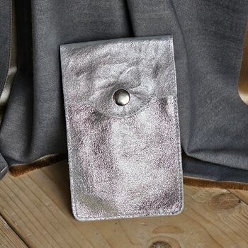 Metallic Leather Cross Body Phone Bag In Silver, 3 of 3