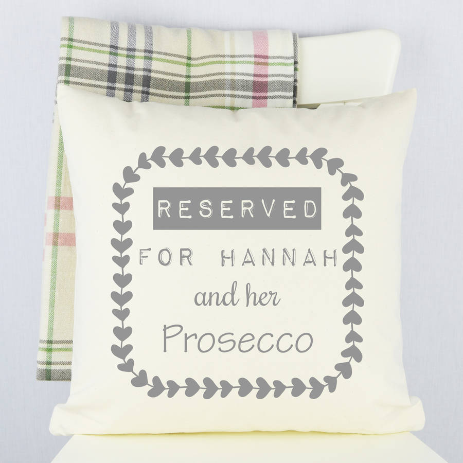 Personalised 'Reserved For' Prosecco Cushion, 1 of 2