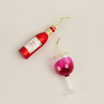 G Decor Red Wine Bottle And Glass Christmas Baubles, 3 of 6