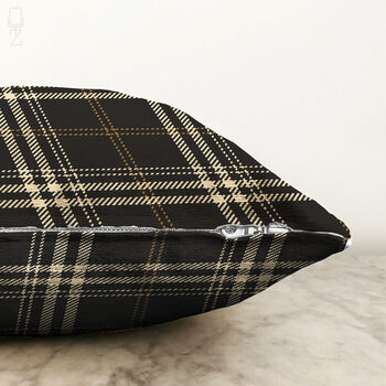 Tartan Black And Beige Plaid Cushion Cover, 3 of 4
