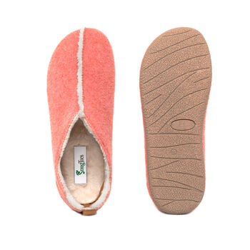 Snugtoes Slip On Womens Recycled Polyester Slippers. Faux Fur Lining, Lightweight, Comfortable, Salmon Colour, 4 of 5