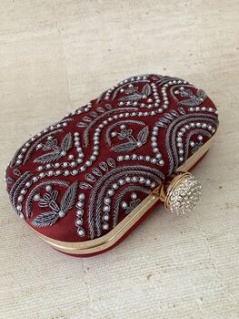 Red Handcrafted Oval Clutch Bag, 4 of 4