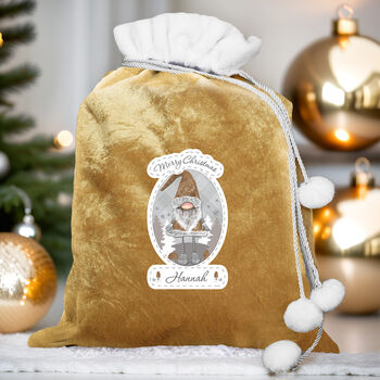 Personalised Gonk Luxury Pom Pom Gold Sack, 2 of 4