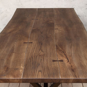 Chelsea X Shaped Live Edge Brown Oak Dining Table, 6 of 6