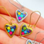 Mini Disco Heart Earrings Handmade With Colourful Sparkles, thumbnail 3 of 10