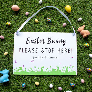 'Easter Bunny Please Stop Here' Personalised Sign, 2 of 5