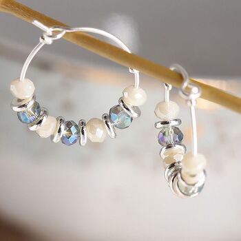 Silver Plated Wire Hoop And Blue Bead Earrings, 2 of 3