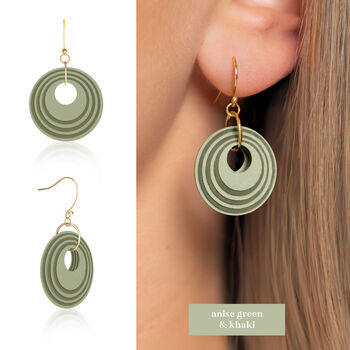 Geometric Circular Earrings • Gold Plated Sterling Silver Hooks • Available In Five Colours, 2 of 8