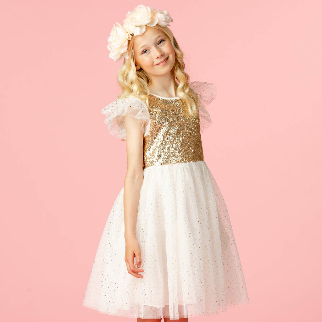 Flower Girls Dress Gold Sequin And Ivory Star Tulle By HOLLY HASTIE ...