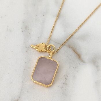 The Duo Rose Quartz Necklace, Gold Plated, 5 of 11