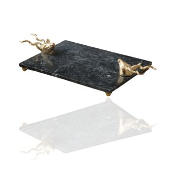 Handmade Black Marble Tray With Gold Twin Deer Handles, 2 of 6