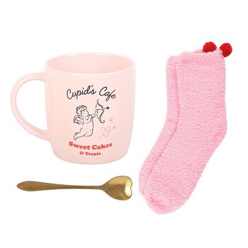 Cupid’s Café Mug, Spoon And Socks Gift Set, 2 of 3