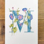 M Is For Morning Glory Initial Print, Personalised, thumbnail 3 of 6