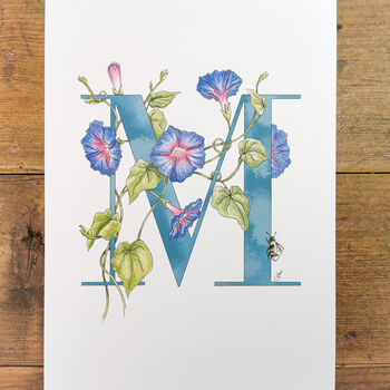 M Is For Morning Glory Initial Print, Personalised, 3 of 6