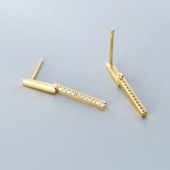 Sterling Silver Crystal Bar Dangle Stud Earrings, 4 of 4