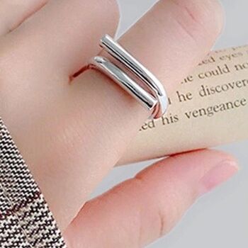 Silver Plated Minimalist Double Bar Ring, 2 of 5