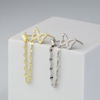 Sterling Silver Butterfly Double Piercing Single Earring, 2 of 5