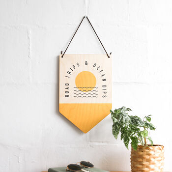 'Road Trips And Ocean Dips' Wooden Pennant Flag, 3 of 5
