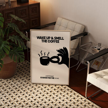 Wake Up And Smell The Coffee Hand Drawn Kitchen Wall Art Print, 3 of 6