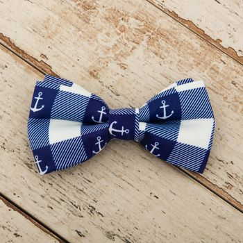 The New Anglesey Blue White Checked Dog Collar Bow Tie, 3 of 4