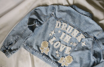 Bride Embroidered Denim Jacket 'Drunk In Love', 7 of 9
