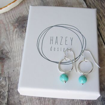 Turquoise Hammered Silver Circle Earrings, 3 of 6