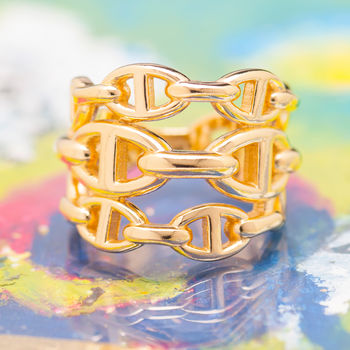 Gold Triple Gold Anchor Chain Ring, 2 of 2