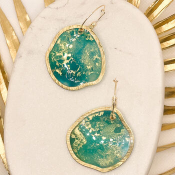 Large Abstract Green And Gold Foil Statement Earrings, 2 of 8