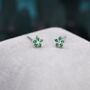 Emerald Green Forget Me Not Flower Cz Stud Earrings Two, thumbnail 3 of 11