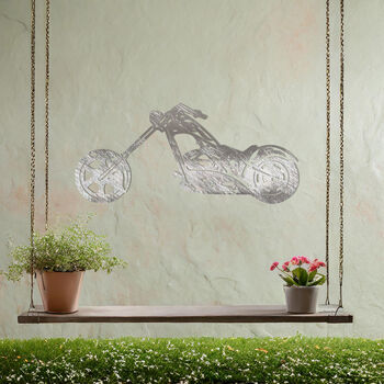 Chopper Motorcycle Metal Wall Art Gift For Garden Decor Enthusiasts, 6 of 10