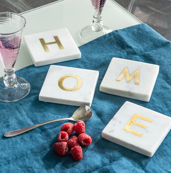 Alphabet Gold Initial Marble Coasters, 3 of 6